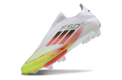 Adidas F50+ Lightstrike Elite Laceless FG Low-Tops Soccer Cleats - White/Red/Yellow