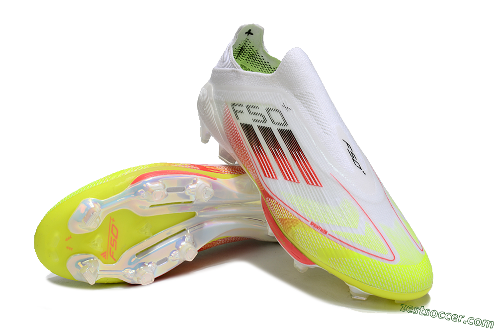 Adidas F50+ Lightstrike Elite Laceless FG Low-Tops Soccer Cleats - White/Red/Yellow 3