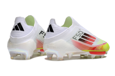 Adidas F50+ Lightstrike Elite Laceless FG Low-Tops Soccer Cleats - White/Red/Yellow