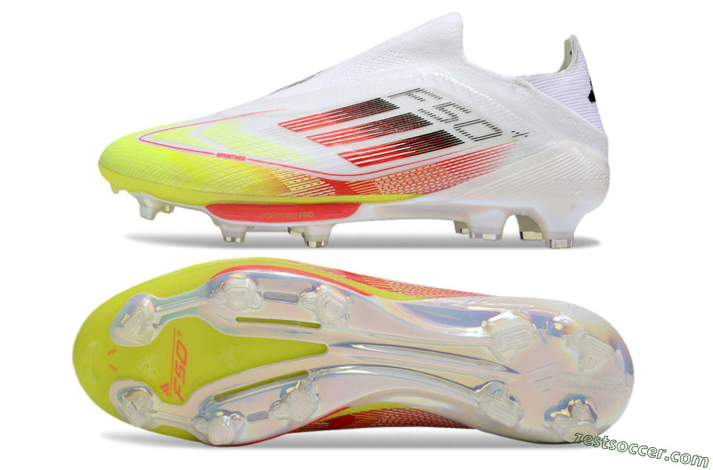 Adidas F50+ Lightstrike Elite Laceless FG Low-Tops Soccer Cleats - White/Red/Yellow 1