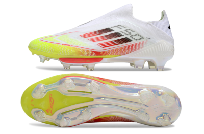 Adidas F50+ Lightstrike Elite Laceless FG Low-Tops Soccer Cleats - White/Red/Yellow