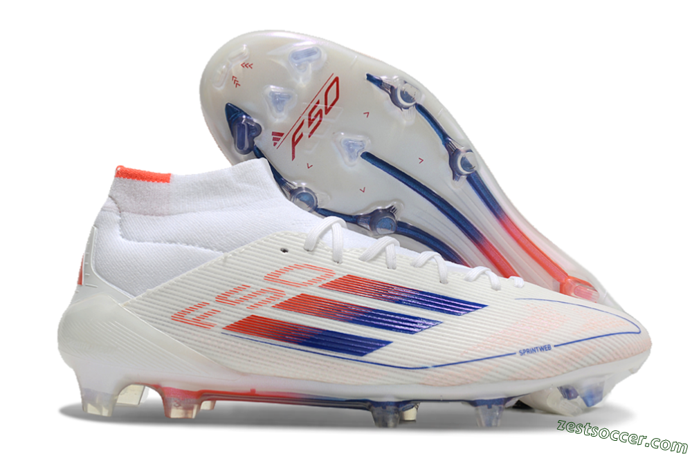 Adidas F50 Elite Mid FG High-Tops Soccer Cleats - White/Blue/Red 0