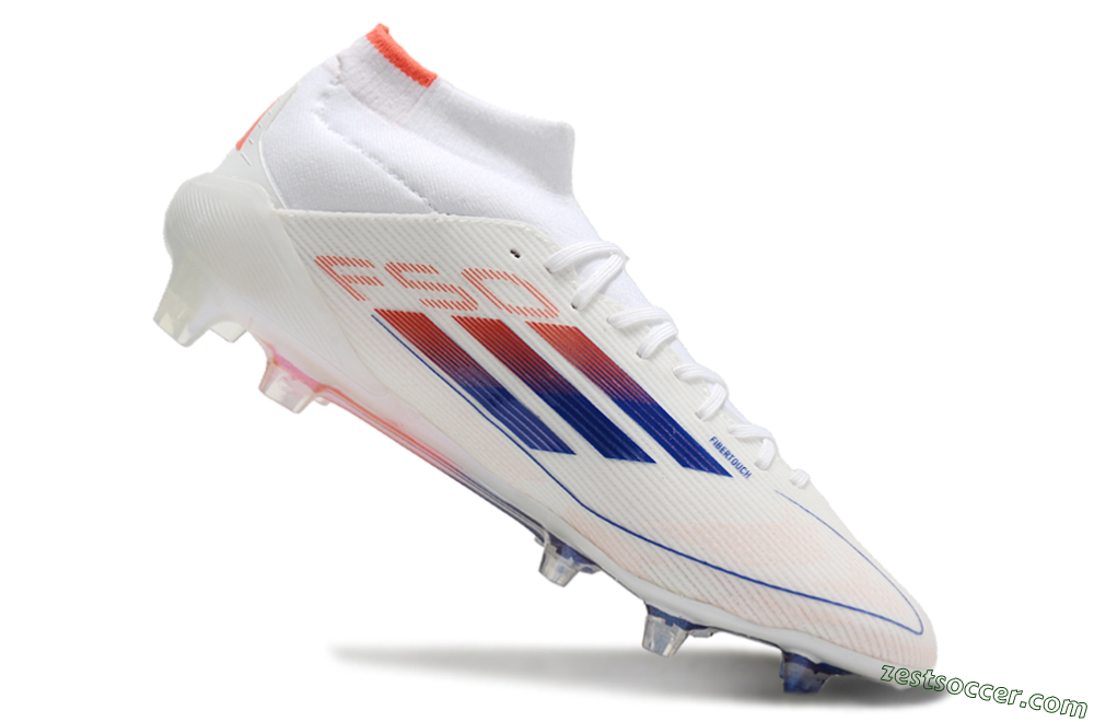 Adidas F50 Elite Mid FG High-Tops Soccer Cleats - White/Blue/Red 4