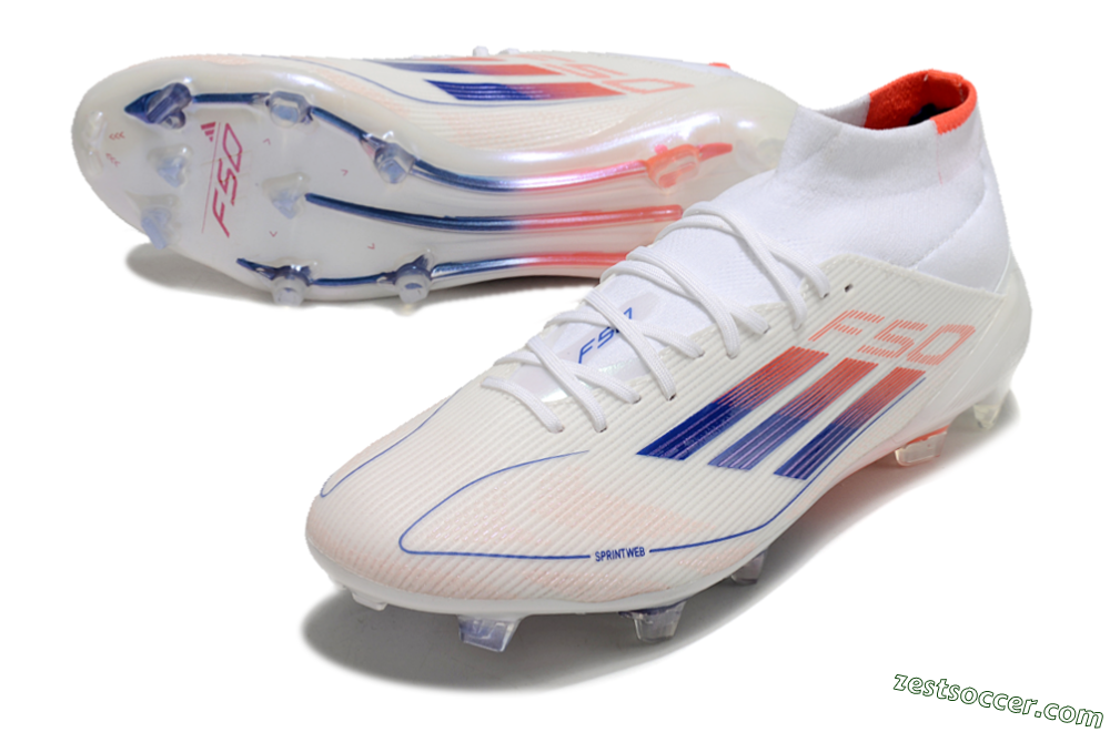 Adidas F50 Elite Mid FG High-Tops Soccer Cleats - White/Blue/Red 3