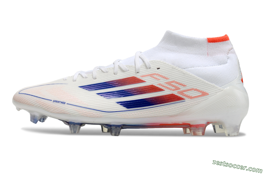 Adidas F50 Elite Mid FG High-Tops Soccer Cleats - White/Blue/Red 2