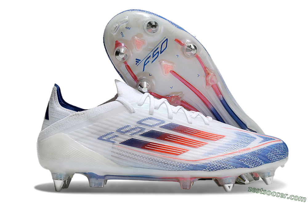 Adidas F50 Elite SG Low-Tops Soccer Cleats - White/Blue/Red 0