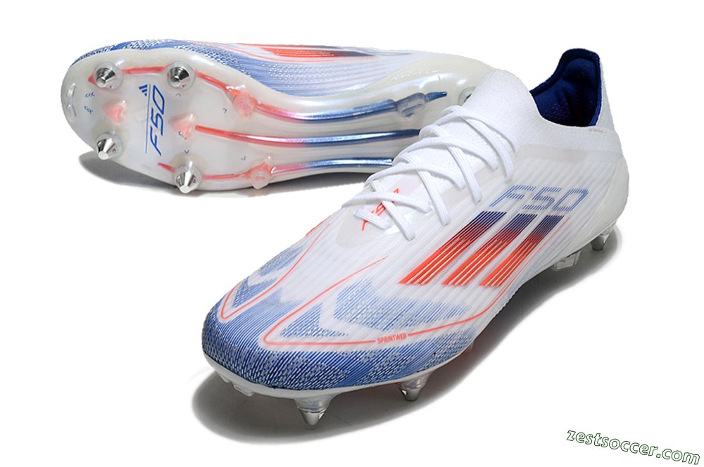 Adidas F50 Elite SG Low-Tops Soccer Cleats - White/Blue/Red 3