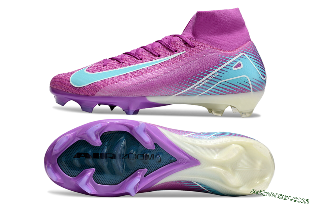 Nike Air Zoom Mercurial Superfly 10 Elite FG High-Tops Soccer Cleats - Purple/Green 1