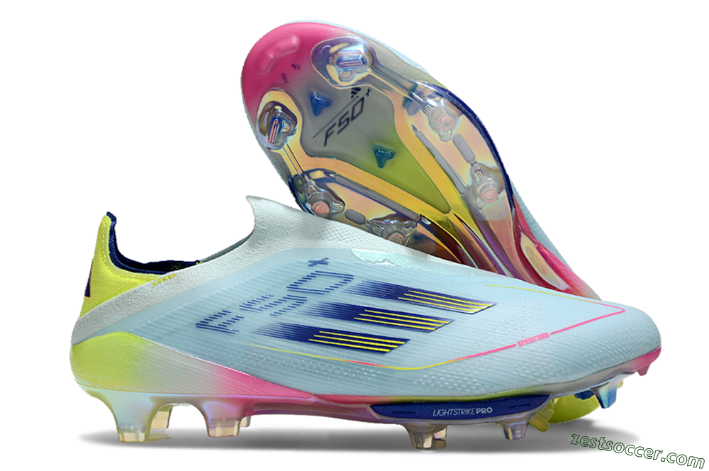 Adidas F50+ Lightstrike Elite Laceless FG Low-Tops Soccer Cleats - Blue/Yellow/Pink 0