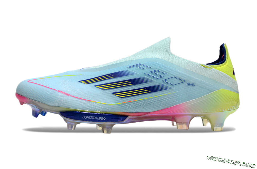 Adidas F50+ Lightstrike Elite Laceless FG Low-Tops Soccer Cleats - Blue/Yellow/Pink 2