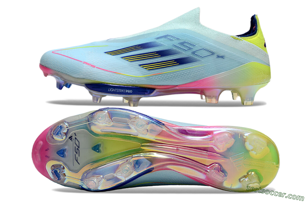 Adidas F50+ Lightstrike Elite Laceless FG Low-Tops Soccer Cleats - Blue/Yellow/Pink 1