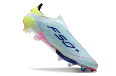 Adidas F50+ Lightstrike Elite Laceless FG Low-Tops Soccer Cleats - Blue/Yellow/Pink