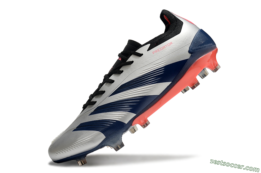 Adidas Predator 24 Elite FG Low-Tops Soccer Cleats - Silver/Blue/Red 5