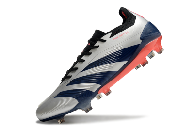 Adidas Predator 24 Elite FG Low-Tops Soccer Cleats - Silver/Blue/Red