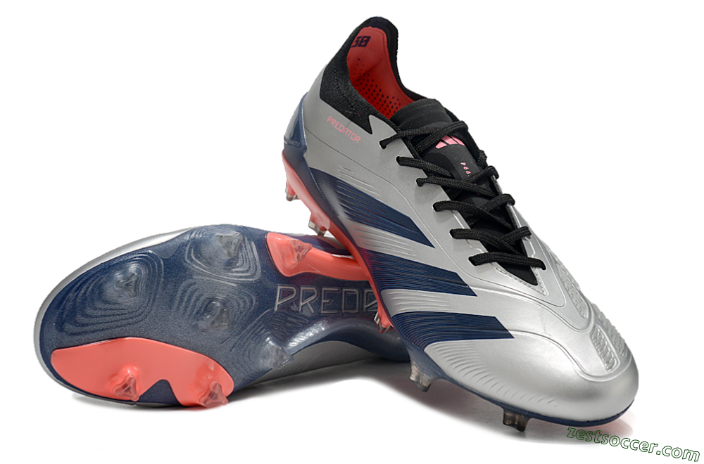 Adidas Predator 24 Elite FG Low-Tops Soccer Cleats - Silver/Blue/Red 3