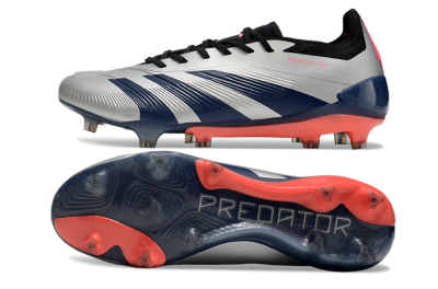 Adidas Predator 24 Elite FG Low-Tops Soccer Cleats - Silver/Blue/Red