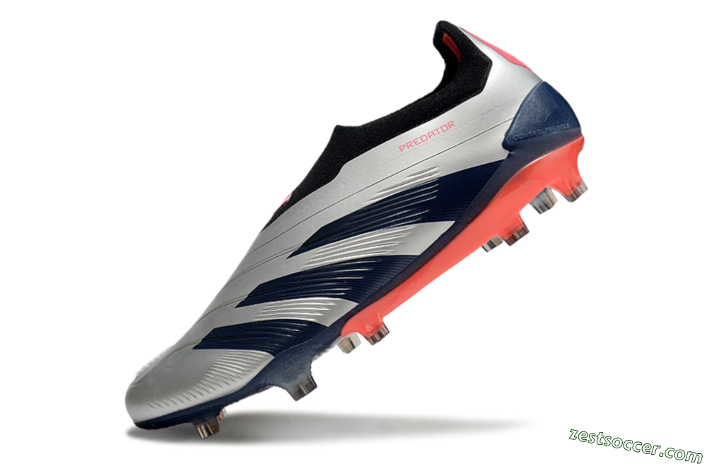 Adidas Predator 24 Elite laceless FG Low-Tops Soccer Cleats - Silver/Blue/Red 5