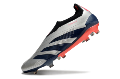 Adidas Predator 24 Elite laceless FG Low-Tops Soccer Cleats - Silver/Blue/Red