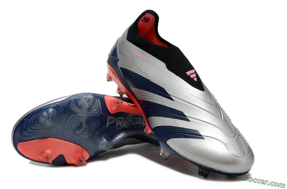 Adidas Predator 24 Elite laceless FG Low-Tops Soccer Cleats - Silver/Blue/Red 3