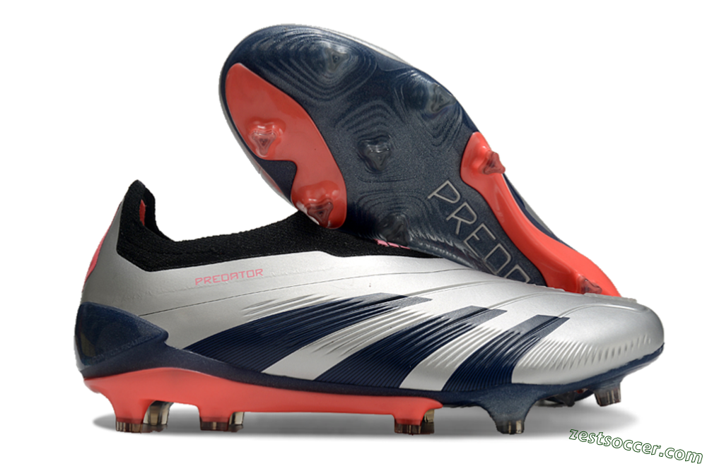 Adidas Predator 24 Elite laceless FG Low-Tops Soccer Cleats - Silver/Blue/Red 0