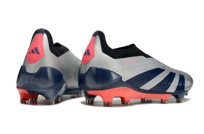 Adidas Predator 24 Elite laceless FG Low-Tops Soccer Cleats - Silver/Blue/Red
