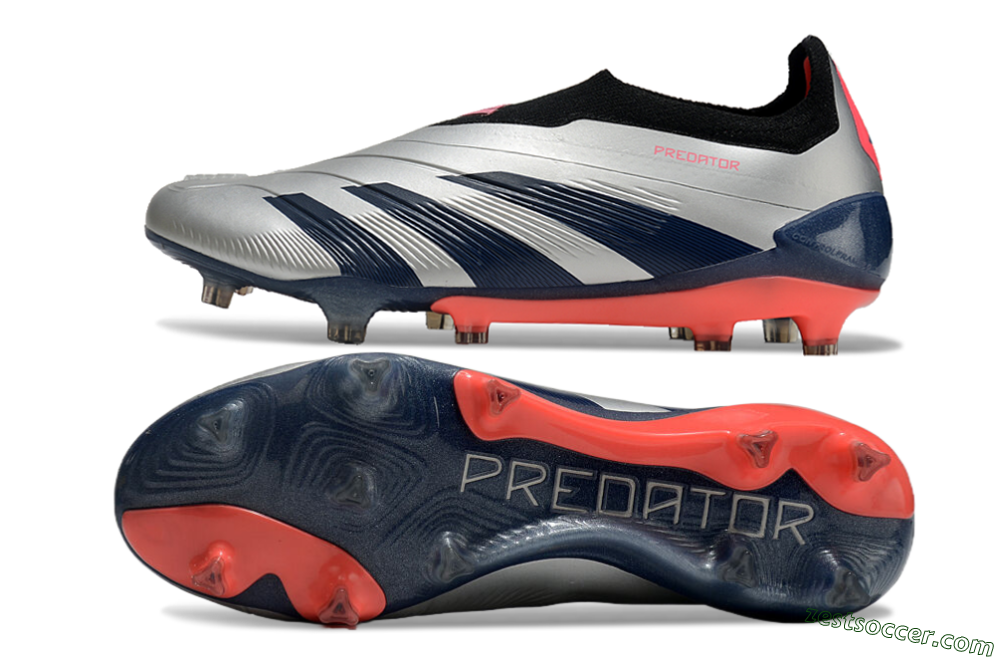 Adidas Predator 24 Elite laceless FG Low-Tops Soccer Cleats - Silver/Blue/Red 1