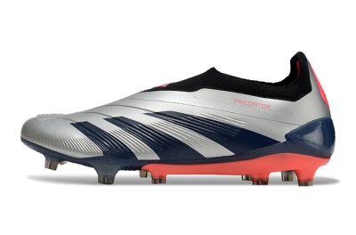Adidas Predator 24 Elite laceless FG Low-Tops Soccer Cleats - Silver/Blue/Red