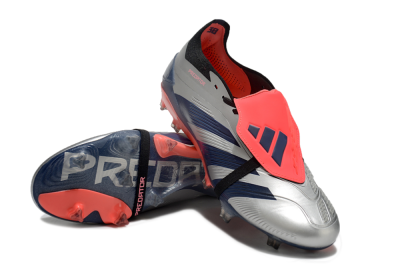 Adidas Predator Elite Foldover Tongue FG Low-Tops Soccer Cleats - Silver/Blue/Red