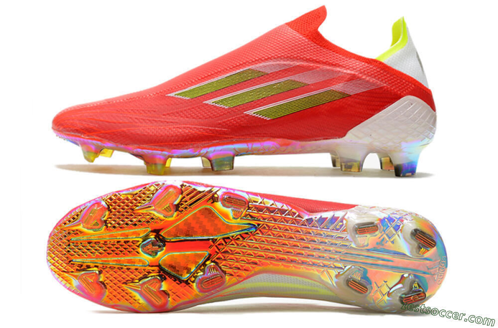 Adidas X Speedflow+ Laceless FG Low-Tops Soccer Cleats - Red/Yellow/Gold 1