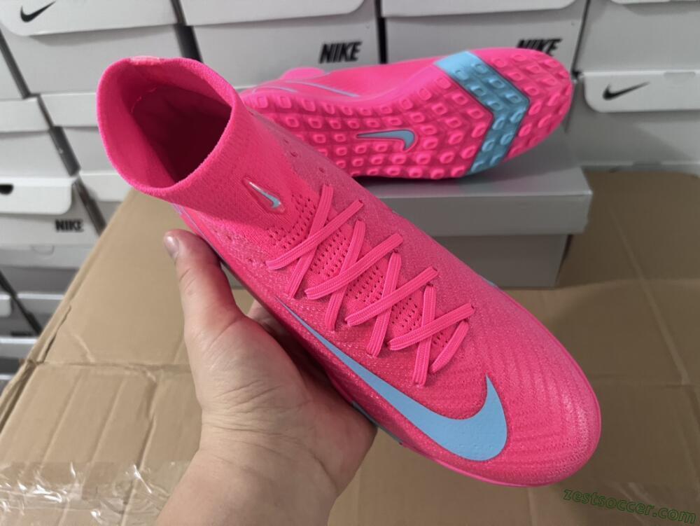 Nike Air Zoom Mercurial Superfly 10 Elite TF High-Tops Soccer Shoes - Pink/Red/Jade