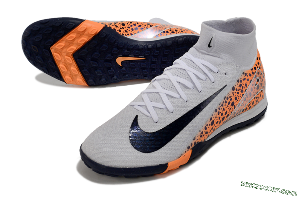 Nike Mercurial Superfly 10 Elite TF High-Tops Soccer Shoes - White/Black/Orange 3