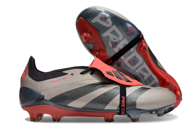Adidas Predator Elite Foldover Tongue FG Low-Tops Soccer Cleats - Platinum Metallic/Aurora Black/Carbon