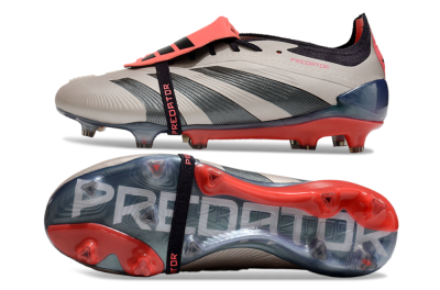 Adidas Predator Elite Foldover Tongue FG Low-Tops Soccer Cleats - Platinum Metallic/Aurora Black/Carbon