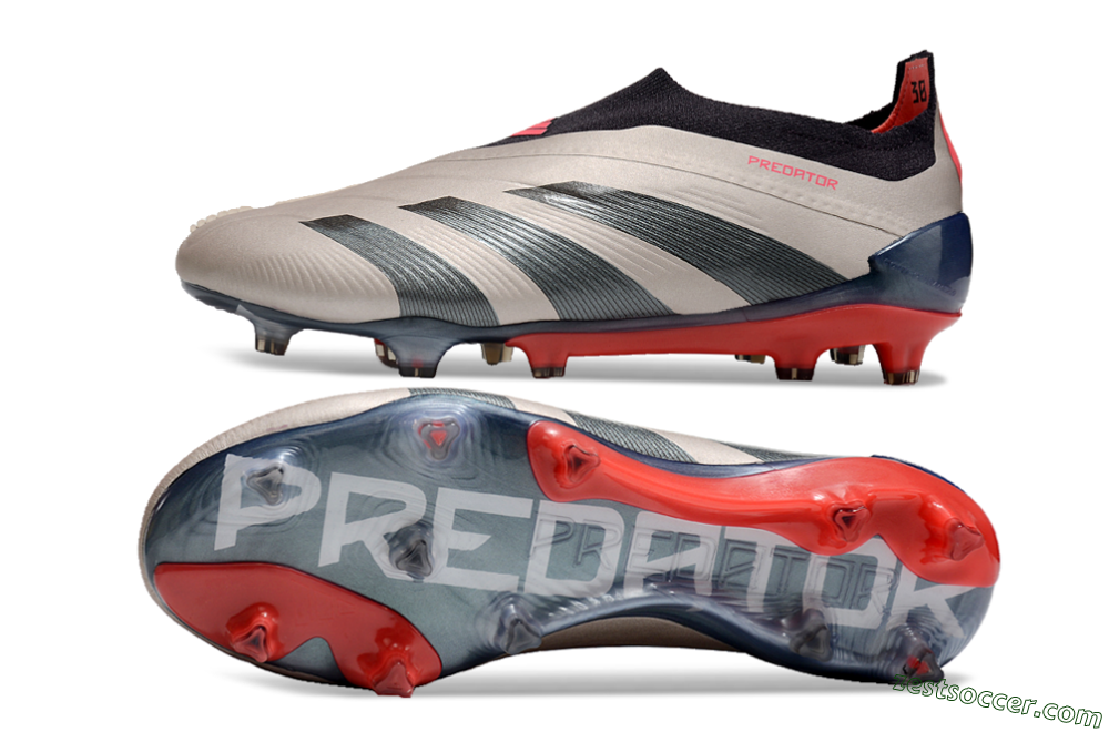 Adidas Predator Elite Laceless FG Low-Tops Soccer Cleats - Platinum Metallic/Aurora Black/Carbon 1