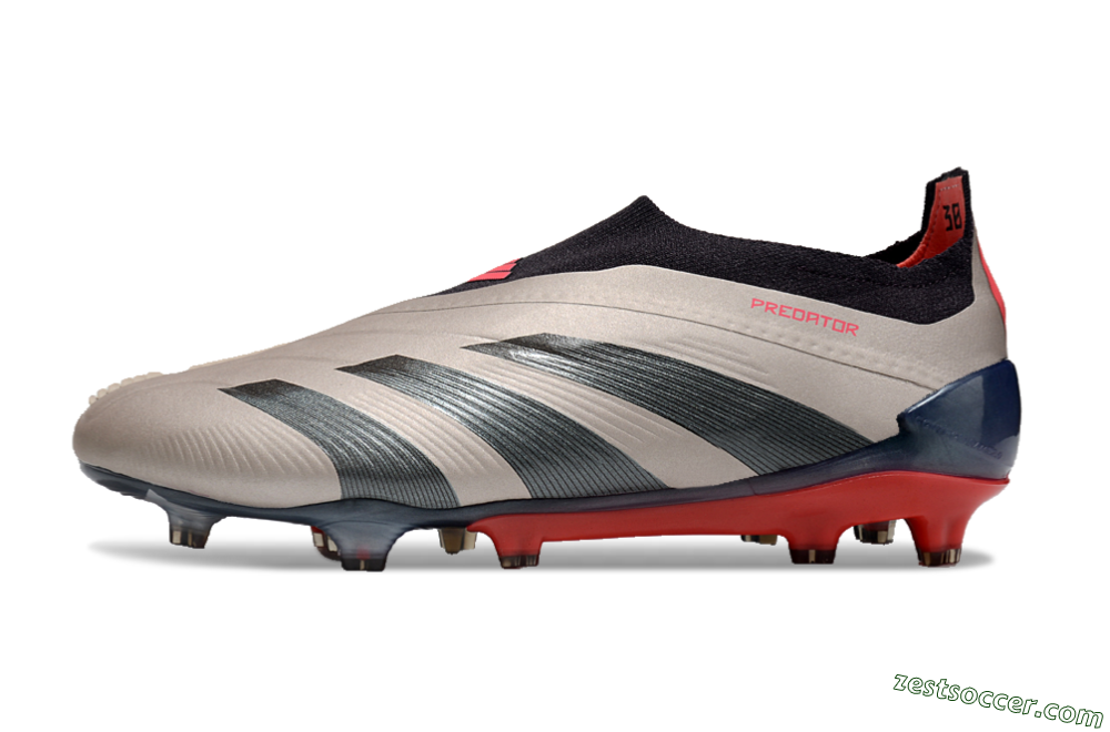 Adidas Predator Elite Laceless FG Low-Tops Soccer Cleats - Platinum Metallic/Aurora Black/Carbon 2