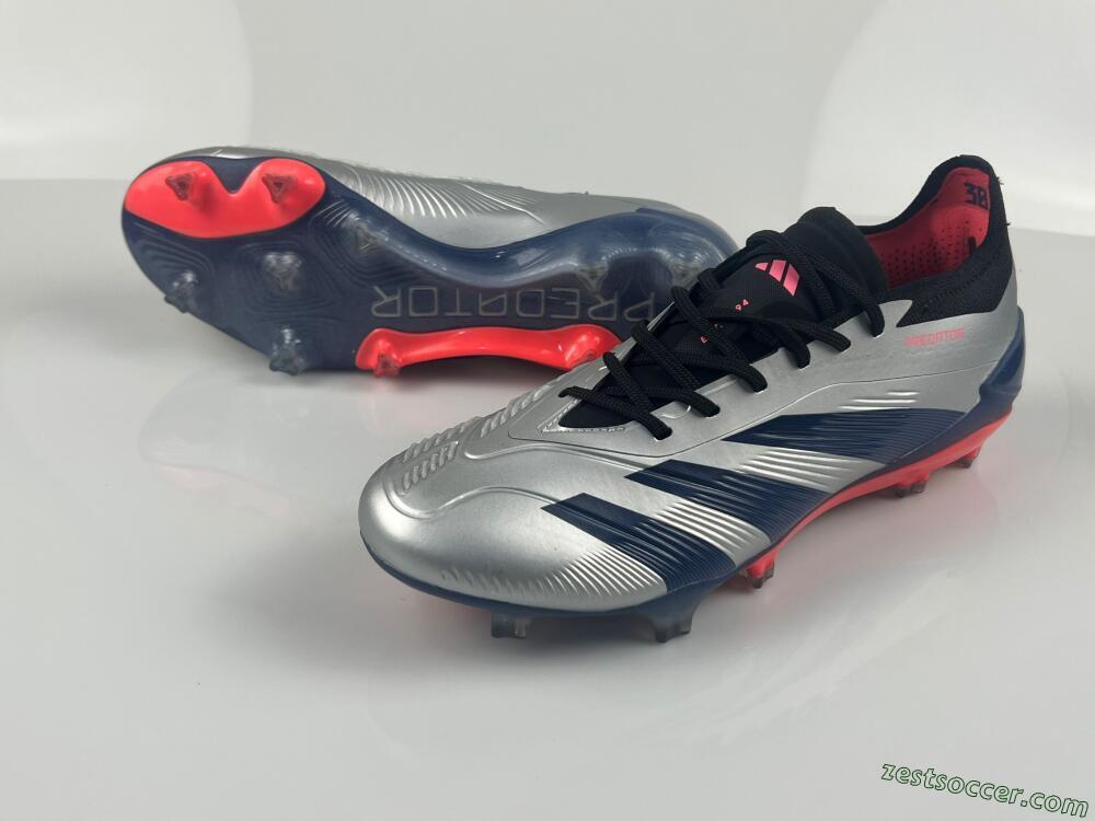 Adidas Predator 24 Elite FG Low-Tops Soccer Cleats - Silver/Blue/Red