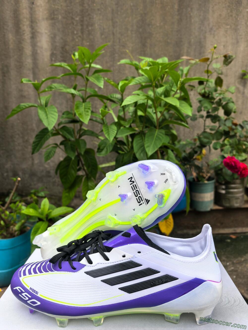 Adidas F50 Elite FG Low-Tops Soccer Cleats - White/Purple/Black/Yellow