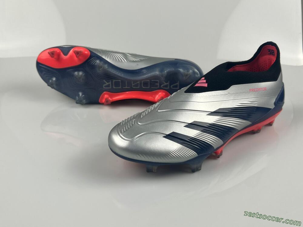 Adidas Predator 24 Elite laceless FG Low-Tops Soccer Cleats - Silver/Blue/Red
