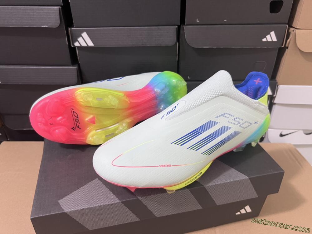 Adidas F50+ Lightstrike Pro Laceless FG Low-Tops Soccer Cleats - Jade/Rainbow
