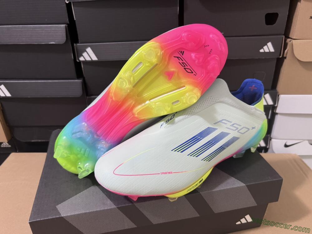 Adidas F50+ Lightstrike Pro Laceless FG Low-Tops Soccer Cleats - Jade/Rainbow