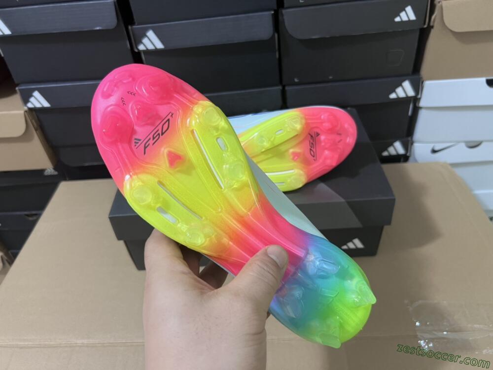 Adidas F50+ Lightstrike Pro Laceless FG Low-Tops Soccer Cleats - Jade/Rainbow