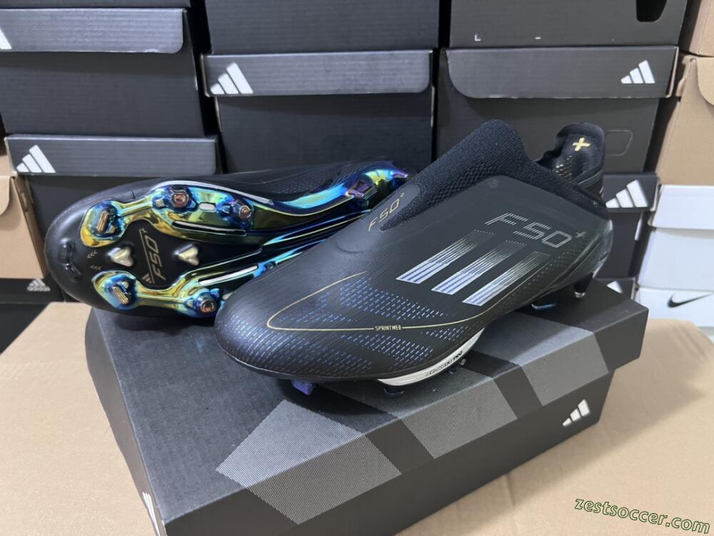 Adidas F50+ Lightstrike Pro Laceless FG Low-Tops Soccer Cleats - Core Black/Iron Metallic/Gold Metallic