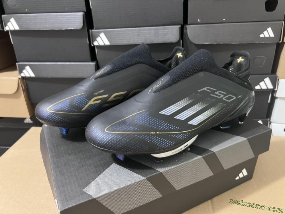 Adidas F50+ Lightstrike Pro Laceless FG Low-Tops Soccer Cleats - Core Black/Iron Metallic/Gold Metallic