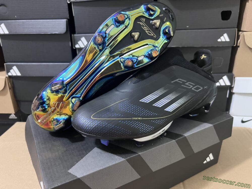 Adidas F50+ Lightstrike Pro Laceless FG Low-Tops Soccer Cleats - Core Black/Iron Metallic/Gold Metallic