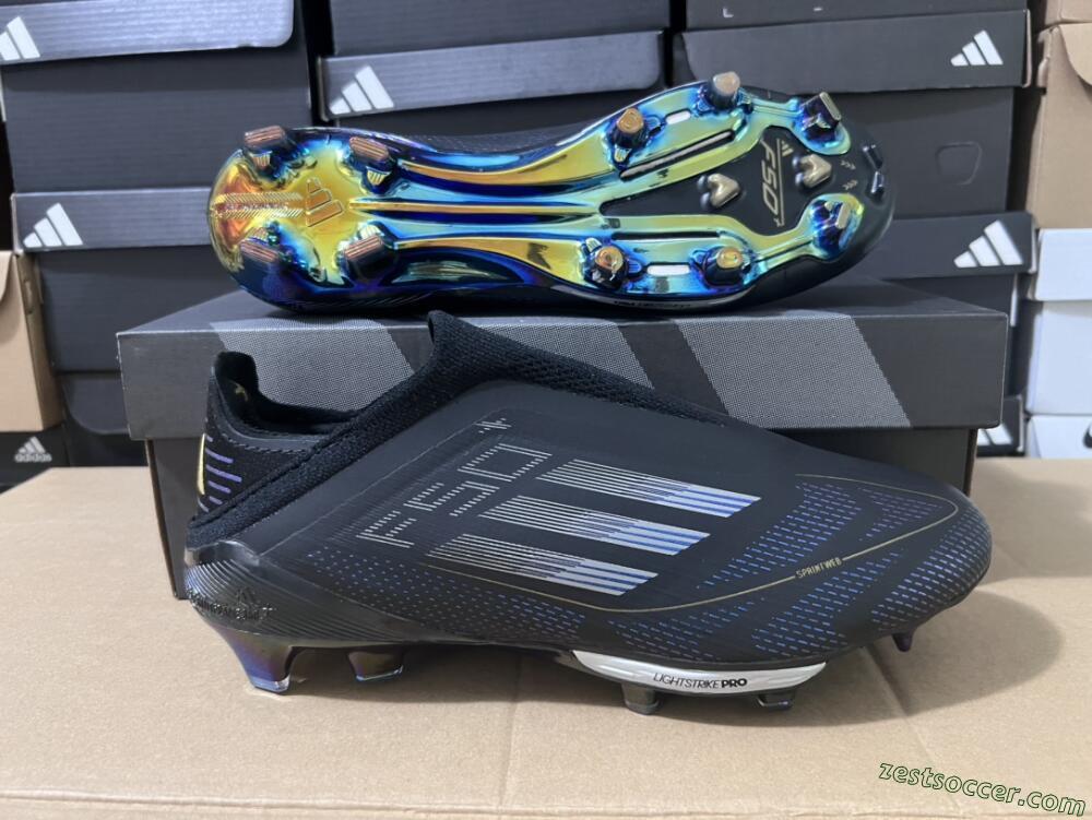 Adidas F50+ Lightstrike Pro Laceless FG Low-Tops Soccer Cleats - Core Black/Iron Metallic/Gold Metallic