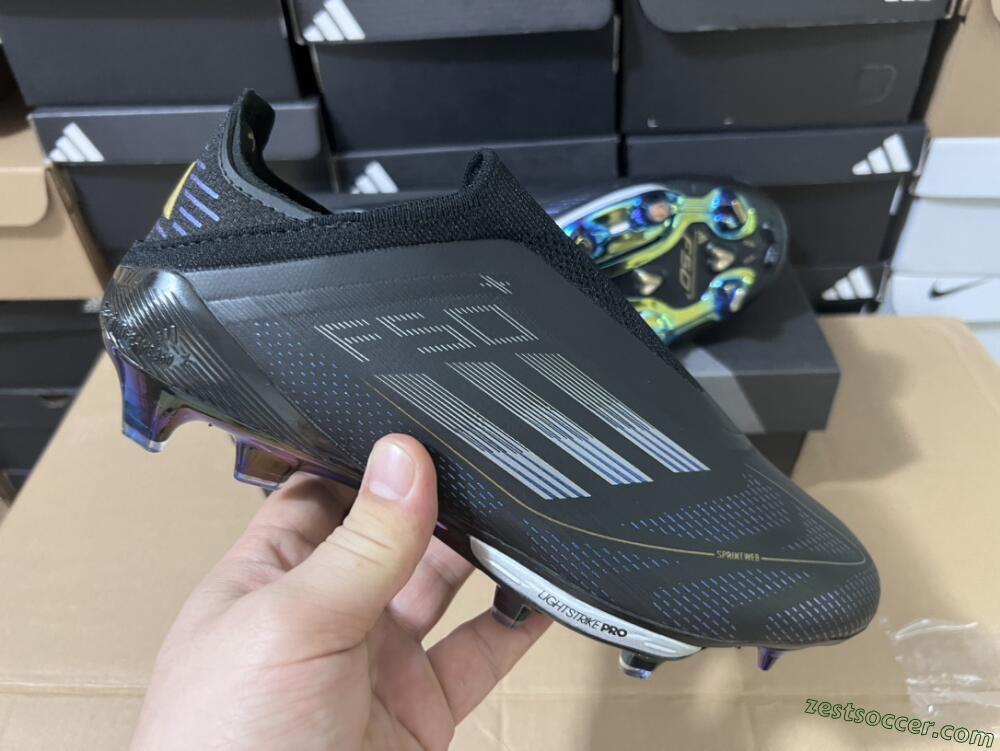 Adidas F50+ Lightstrike Pro Laceless FG Low-Tops Soccer Cleats - Core Black/Iron Metallic/Gold Metallic