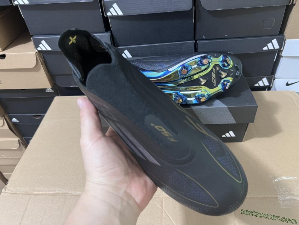 Adidas F50+ Lightstrike Pro Laceless FG Low-Tops Soccer Cleats - Core Black/Iron Metallic/Gold Metallic