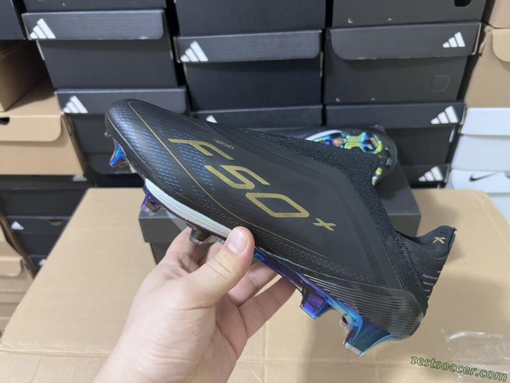 Adidas F50+ Lightstrike Pro Laceless FG Low-Tops Soccer Cleats - Core Black/Iron Metallic/Gold Metallic
