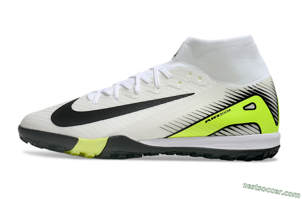 Nike Air Zoom Mercurial Superfly 10 Elite TF High-Tops Soccer Shoes - White/Black/Yellow 2