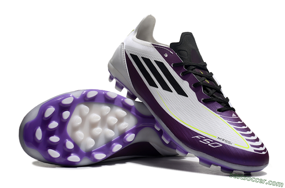 Messi x Adidas F50 Elite MG Low-Tops Soccer Cleats - White/Black/Purple 3